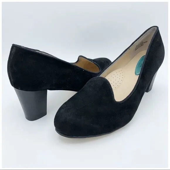 FITZWELL Black Suede Mixer Comfort Pump Heels w/Stacked Heel 9.5