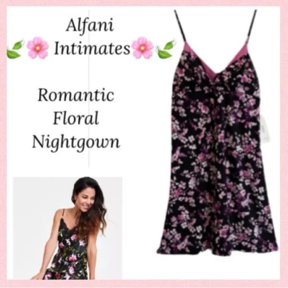 Flirty Floral Nightgown Sexy Slinky Night Dress Alfani Intimates Size Small