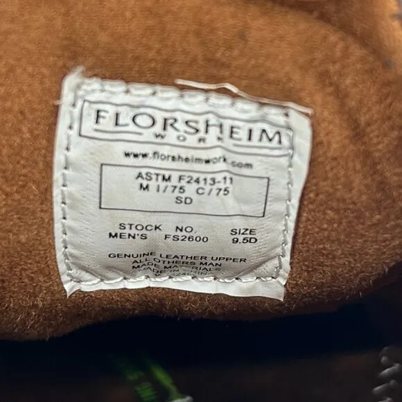 FLORSHEIM Work Men's Brown Tan Gridley Casual Leather Oxford Shoes Size 9.5