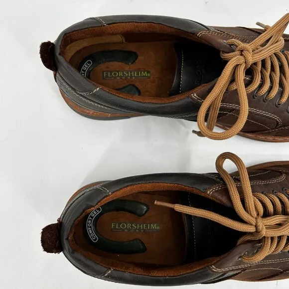 FLORSHEIM Work Men's Brown Tan Gridley Casual Leather Oxford Shoes Size 9.5