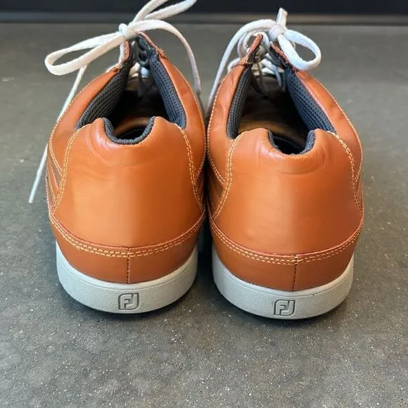 FootJoy Countour Casual 10.5 golf shoes UT logo orange brown
