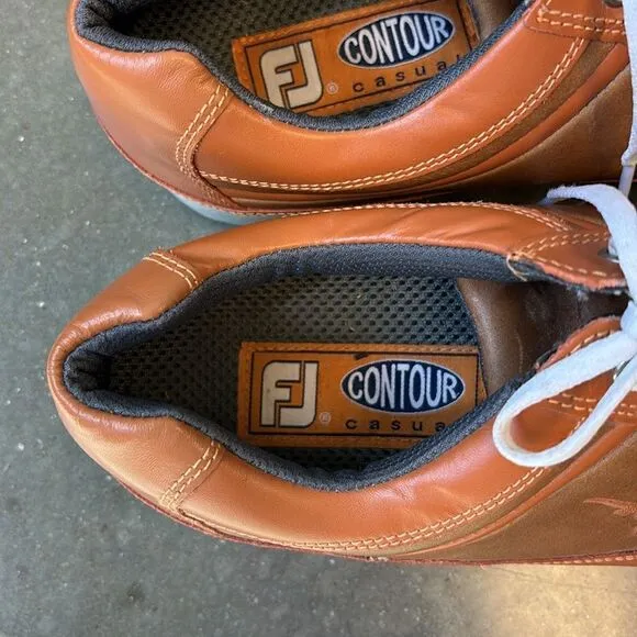FootJoy Countour Casual 10.5 golf shoes UT logo orange brown