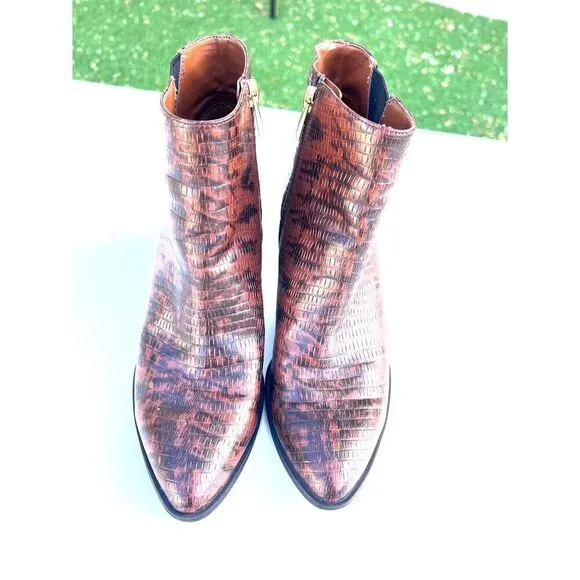 Franco Sarto Shoes boots ankle bootie snake leather luxury casual embossed 8.