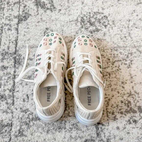 Free People Catch Me If You White Mirror Combo Crochet Sneakers