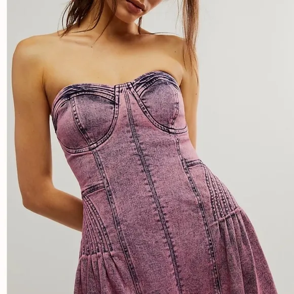 Free People Exclusive Malibu Midi Dress Size Medium in Electric Purple Denim