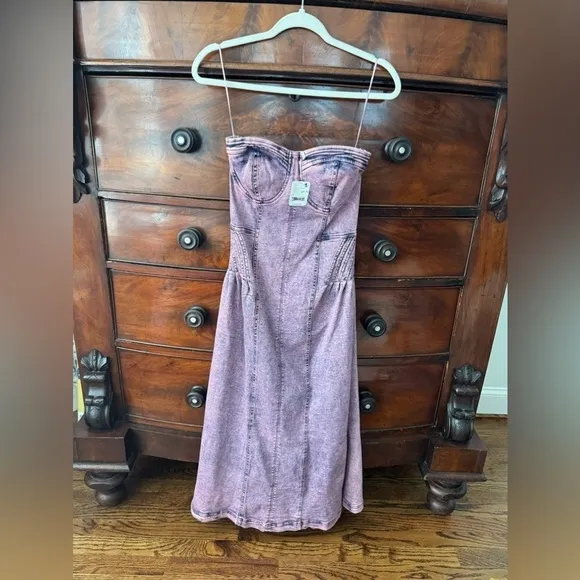 Free People Exclusive Malibu Midi Dress Size Medium in Electric Purple Denim