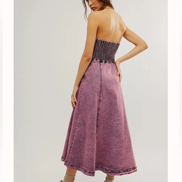 Free People Exclusive Malibu Midi Dress Size Medium in Electric Purple Denim