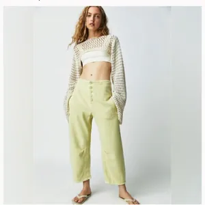 Free People We The Free Osaka Mid Rise Barrel Electric Lime Jeans SZ 32 NWT