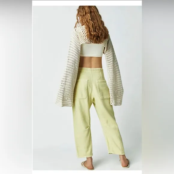 Free People We The Free Osaka Mid Rise Barrel Electric Lime Jeans SZ 32 NWT