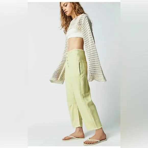 Free People We The Free Osaka Mid Rise Barrel Electric Lime Jeans SZ 32 NWT