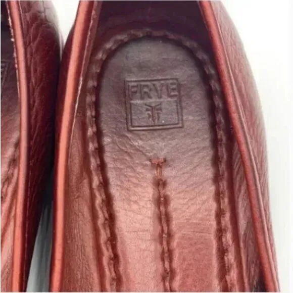 Frye Red Distressed Leather Flats Size 9.5