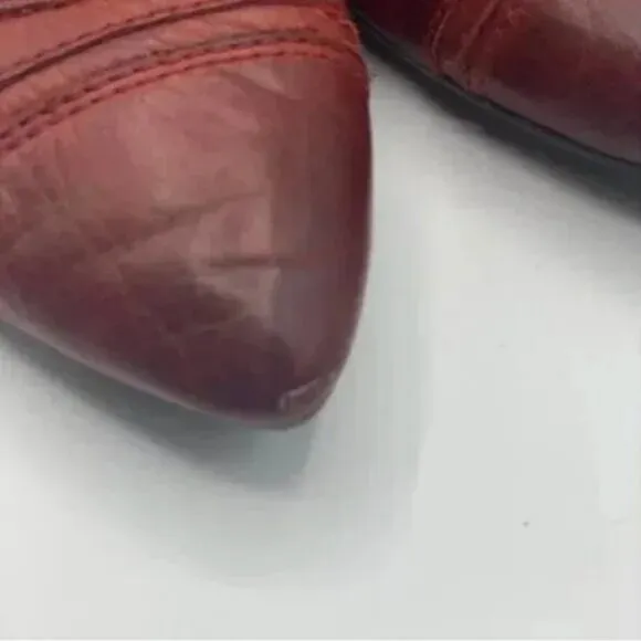 Frye Red Distressed Leather Flats Size 9.5