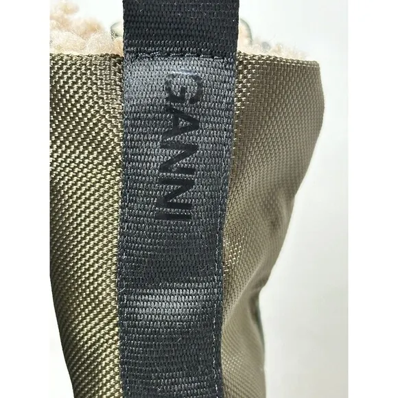 GANNI Shearling Hiking Ankle Combat Boots Size 36 New $375 Green Tubular Rubber