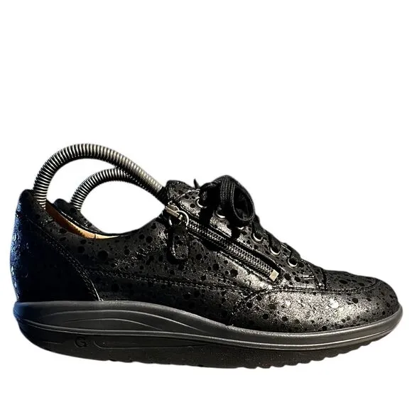 Ganter Shoes Womens Size 8 G Zip Rocker Attic Black Sparkle Rain Drops Sneaker