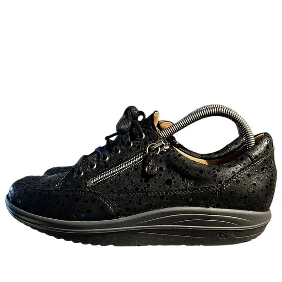 Ganter Shoes Womens Size 8 G Zip Rocker Attic Black Sparkle Rain Drops Sneaker