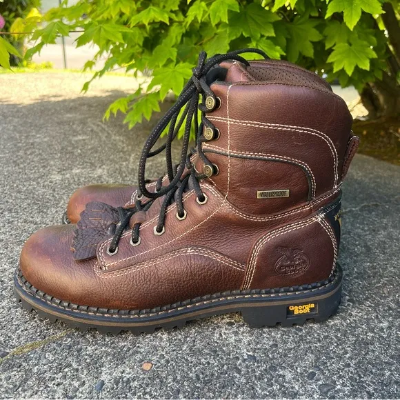 Georgia Boot AMP LT Logger Boots Alloy Toe Waterproof Low Heel Women’s 9.5