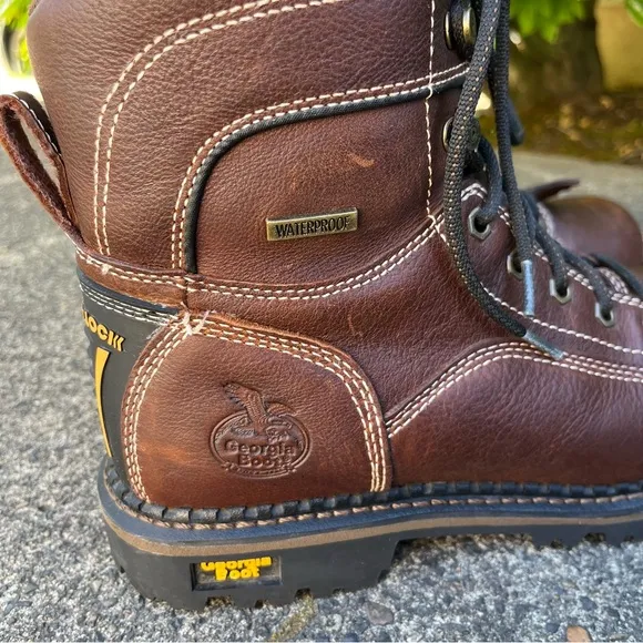 Georgia Boot AMP LT Logger Boots Alloy Toe Waterproof Low Heel Women’s 9.5