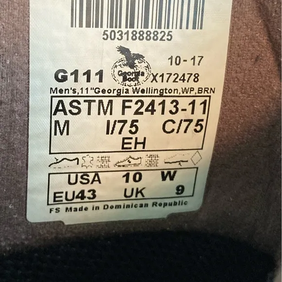 Georgia Boot Wellington 11'' Homeland Waterproof Steel Toe Work Boots (Size 10W)