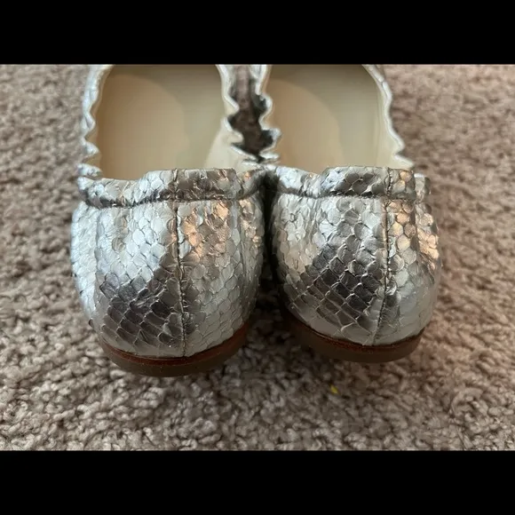 GIUSEPPE ZANOTTI Stamped Python Silver Women Ballet Flats Shoes Size 37.5 7.5