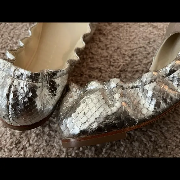 GIUSEPPE ZANOTTI Stamped Python Silver Women Ballet Flats Shoes Size 37.5 7.5