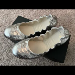GIUSEPPE ZANOTTI Stamped Python Silver Women Ballet Flats Shoes Size 37.5 7.5