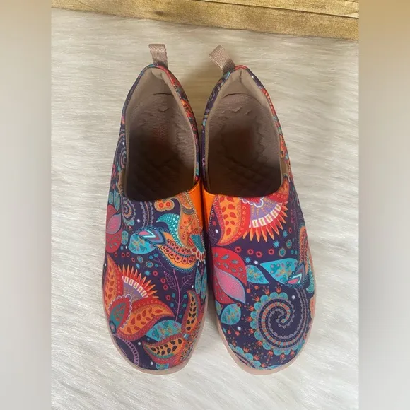 GOKIA Galsang sz 7 Blossom Colorful Canvas Slip On Womens Travel Walking Shoes