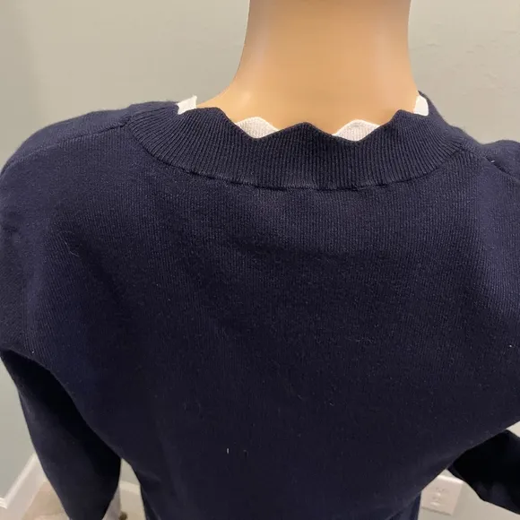 Golbary Navy &amp; White Wave Open Lattice Sweater Knit Tunic Top  Size L  N…