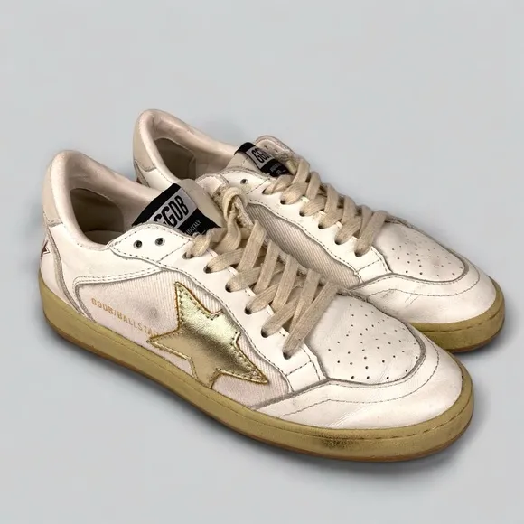 GOLDEN GOOSE Ball Star Canvas and Leather Bronze Metallic Sneakers US6 EU36