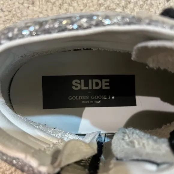 Golden Goose Slide Leather Glitter Mid-Top Sneakers.