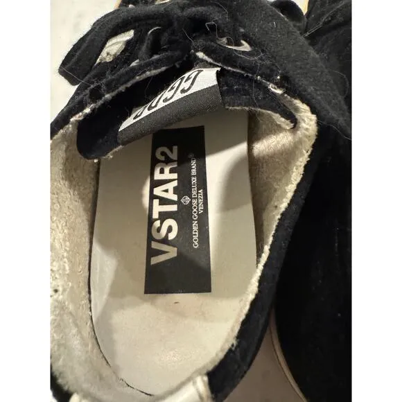 GOLDEN GOOSE Velvet V Star 2 Sneakers Black Size 38 $515