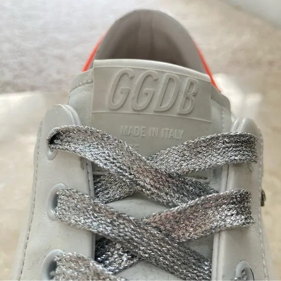 Golden Goose White Purestar Customized Fluorescent Orange Heel Tab Sneakers, 42