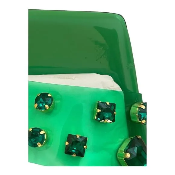 Good American Jeweled Emma Slip Heels Mules Diamonds Square Toe Green Size 10.5