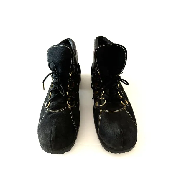 Gran Sasso Fashion Hiker Boots Women's 9M Black Suede Leather Lug Sole Italy