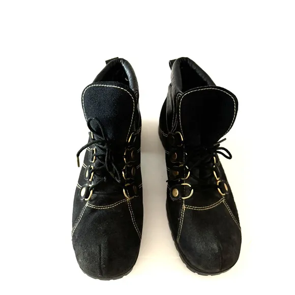 Gran Sasso Fashion Hiker Boots Women's 9M Black Suede Leather Lug Sole Italy