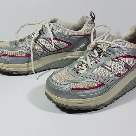 gray pink &amp; white Skechers ShapeUps size 9