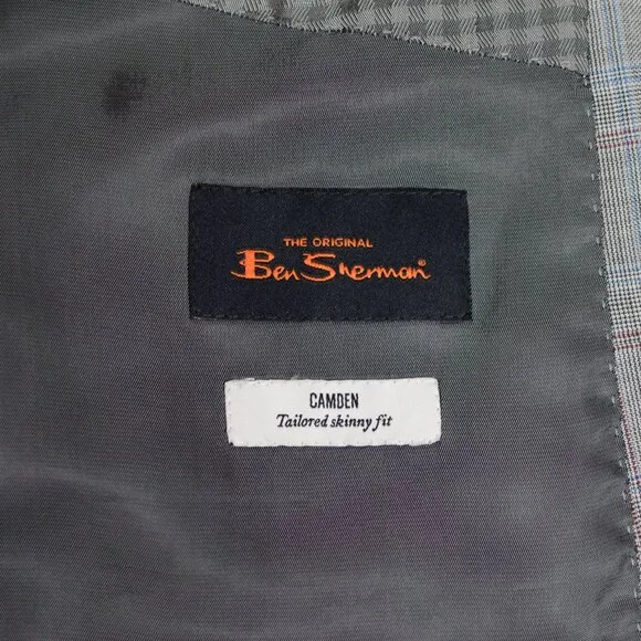 Grey Plaid BEN SHERMAN &quot;Camden&quot; Tailored Skinny Fit Blazer - 40R