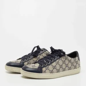 GUCCI Beige/navy Blue Gg Supreme Canvas And Leather Low Top Sneaker Size 38.5