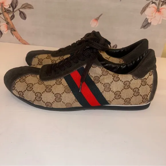 GUCCI GG Suede Canvas Classic Web Low Top Sneaker Brown/Beige Men's 11