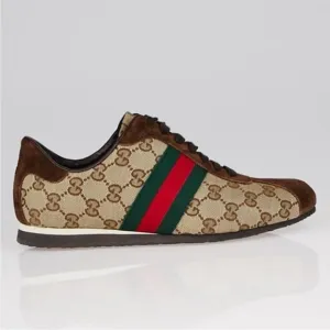 GUCCI GG Suede Canvas Classic Web Low Top Sneaker Brown/Beige Men's 11