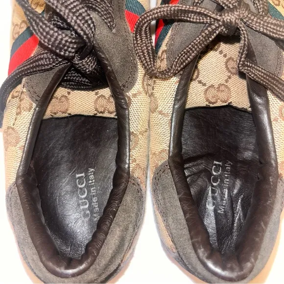 GUCCI GG Suede Canvas Classic Web Low Top Sneaker Brown/Beige Men's 11
