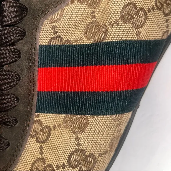 GUCCI GG Suede Canvas Classic Web Low Top Sneaker Brown/Beige Men's 11