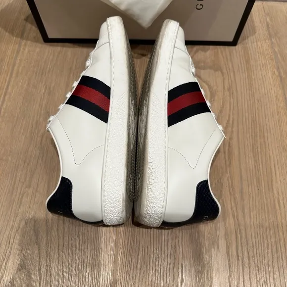 Gucci White Leather with Blue and Red Stripe Sneakers
