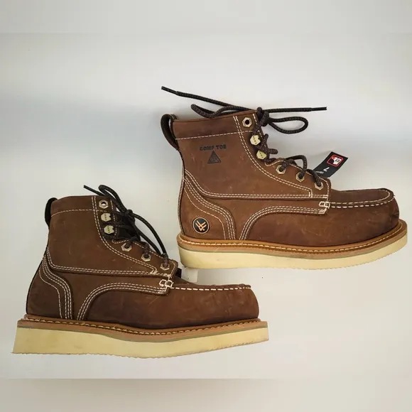 Hawx Men’s 6&quot; Grade Comp Moc Toe Work Boots, Brown Leather, Size 7D, NWT