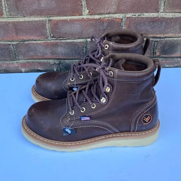 HAWX MEN'S USA WEDGE WORK BOOTS - STEEL TOE Size 9D