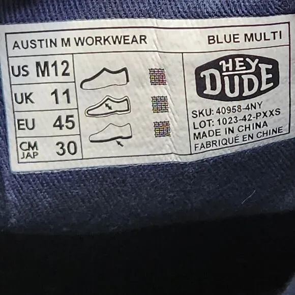 Hey Dude Men Austin M Workwear Slip On Casual Shoe Loafer Size 12 Blue Stripe