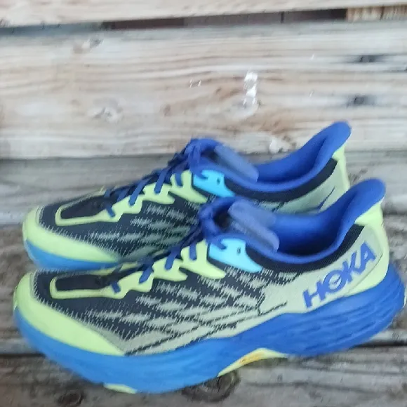 Hoka Athletic Shoes in Blue and Neon Yellow