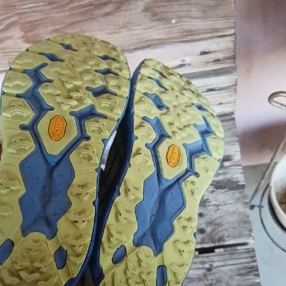 Hoka Athletic Shoes in Blue and Neon Yellow