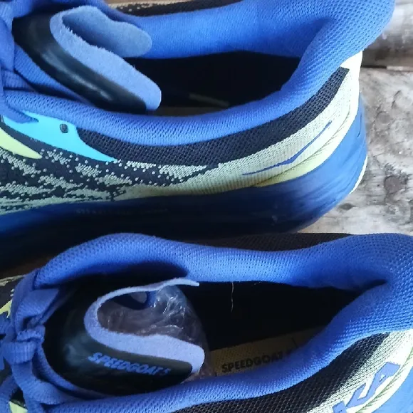 Hoka Athletic Shoes in Blue and Neon Yellow