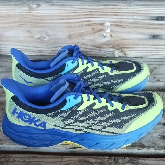 Hoka Athletic Shoes in Blue and Neon Yellow