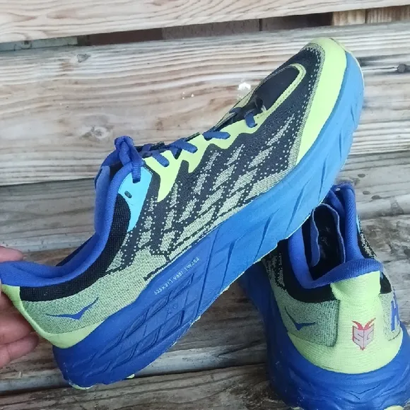 Hoka Athletic Shoes in Blue and Neon Yellow